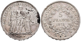 France. 5 francos. 1873. Paris. A. (Km-820.1). (Gad-745a). Ag. 24,96 g. XF. Est...25,00.