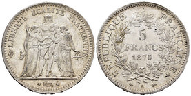 France. 5 francos. 1875. Paris. A. (Km-820.1). (Gad-745a). Ag. 24,95 g. It retains some luster. XF/Almost UNC. Est...35,00.