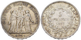 France. 5 francos. 1877. Paris. A. (Km-820.1). (Gad-745a). Ag. 24,95 g. It retains some luster. AU. Est...50,00.
