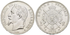France. Napoleon III. 5 francos. 1870. Paris. A. (Km-799.1). Ag. 24,95 g. VF. Est...30,00.