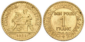 France. 1 franco. 1921. (Gad-468). 4,06 g. Original luster. UNC. Est...120,00.