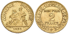 France. 2 francos. 1923. (Gad-533). 8,06 g. Original luster. Almost UNC. Est...120,00.