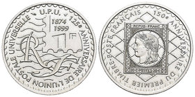 France. 1 franco. 1999. (Km-1214). Ag. 12,02 g. 125º Aniversario del primer sello francés. UNC. Est...20,00.