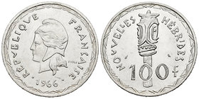 France. New Hebrides. 100 francos. 1966. (Km-1). Ag. 25,01 g. UNC. Est...80,00.