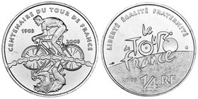 France. 1/4 euro. 2003. (Km-1995). Ag. 13,00 g. Centenario del Tour de France. Con certificado. UNC. Est...15,00.