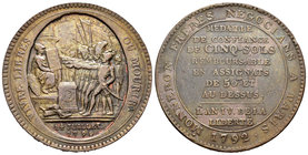 France. Louis XV. Jetón. 1792. (Km-Tn31). Ag. 27,14 g. Representa la escena de lealtad que data del 14 de julio de 1790. Choice VF. Est...50,00.