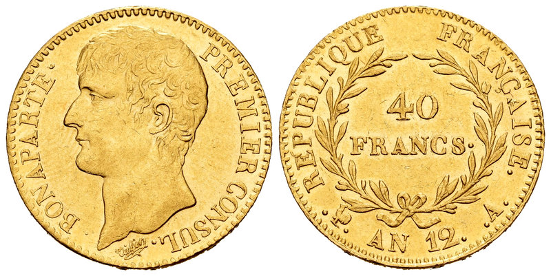 France. Napoleon Bonaparte. 40 francos. L´An 12. Paris. A. (Fried-479). (Km-652)...