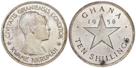 Ghana. 10 shilling. 1958. (Km-7). Ag. 27,99 g. Almost UNC. Est...35,00.