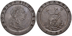 United Kingdom. George III. 1 penny. 1797. (Km-618). Ae. 57,84 g. Rayita en reverso. Buen ejemplar. XF. Est...90,00.