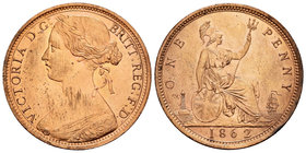 United Kingdom. Victoria Queen. 1 penny. 1862. (Km-749.2). (S-3954). Ae. 9,43 g. Slightly oxidation. Attractive. XF. Est...45,00.