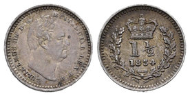 United Kingdom. George IV. 1 1/2 penny. 1834. (Km-719). (S-3847). Ag. 0,71 g. Old cabinet tone. Choice VF. Est...35,00.
