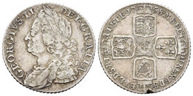 United Kingdom. 1 shilling. 1758. (Km-583.3). (S-3704). Ag. 5,92 g. Nick on edge. Almost VF/VF. Est...50,00.