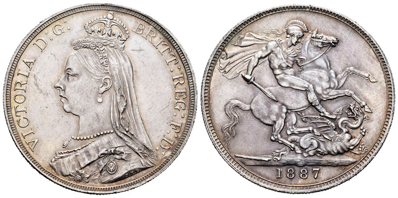 United Kingdom. Victoria Queen. Corona. 1887. (Km-765). (S-3921). Ag. 28,21 g. M...