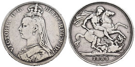 United Kingdom. Victoria Queen. 1 corona. 1889. (Km-765). Ag. 27,83 g. F/Choice F. Est...30,00.