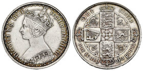 United Kingdom. Victoria Queen. 1 florín. 1872. (Km-746.2). Ag. 11,33 g. Fecha en números romanos. Muy escasa. Almost XF/XF. Est...200,00.