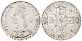 United Kingdom. Victoria Queen. 2 florines. 1889. (Km-763). Ag. 22,52 g. Mancha en anverso. Choice VF. Est...50,00.