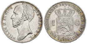 Low Countries. Wilhelm II. 1 gulden. 1849. Utrecht. (Km-66). Ag. 9,92 g. Rare. XF/Almost XF. Est...300,00.