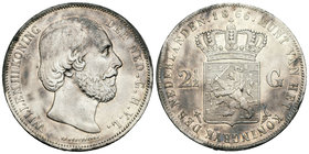 Low Countries. Wilhelm II. 2 1/2 gulden. 1866. (Km-82). Ag. 24,85 g. Cleaned. Almost VF. Est...25,00.