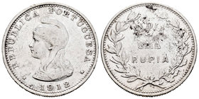 Portuguese India. 1 rupia. 1912. (Km-18). Ag. 11,60 g. Cleaned. VF. Est...20,00.