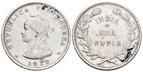 Portuguese India. 1 rupia. 1912. (Km-18). Ag. 11,54 g. Cleaned. Choice F. Est...18,00.