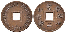 French Indochina. 1 sapeque. 1879. Paris. A. (Km-2). Ae. 2,00 g. Choice VF. Est...40,00.