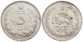 Iran. Reza Shah. 5 rials. 1931. (Km-1131). Ag. 25,06 g. XF. Est...45,00.