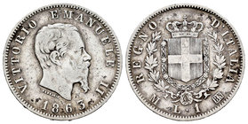 Italy. Vittorio Emanuele II. 1 lira. 1863. Milano. M/BN. (Km-5a.1). (Pagani-514). (Mont-208). Ag. 9,89 g. Choice F. Est...18,00.