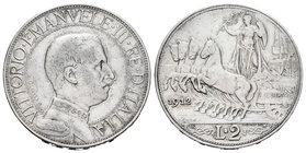 Italy. Vittorio Emanuele III. 2 liras. 1912. Rome. R. (Km-46). (Pagani-735). (Mont-150). Ag. 9,98 g. VF. Est...30,00.