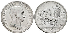 Italy. Vittorio Emanuele III. 2 liras. 1917. Rome. R. (Km-55). (Pagani-740). (Mont-157). Ag. 10,01 g. Scarce. AU. Est...60,00.