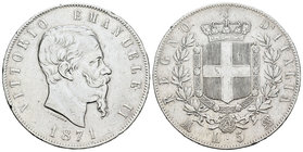 Italy. Vittorio Emanuele II. 5 liras. 1871. Milano. BN. (Km-8.3). (Pagani-492). (Mont-175). Ag. 24,76 g. Edge nicks. VF/Choice VF. Est...30,00.