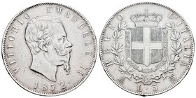 Italy. Vittorio Emanuele II. 5 liras. 1872. Milano. BN. (Km-8.3). (Pagani-494). (Mont-177). Ag. 24,97 g. Edge nicks. VF/Choice VF. Est...30,00.
