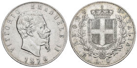 Italy. Vittorio Emanuele II. 5 liras. 1876. Rome. R. (Km-8.4). (Pagani-501). (Mont-188). Ag. 24,88 g. Choice VF. Est...50,00.