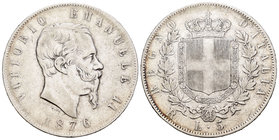 Italy. Vittorio Emanuele II. 5 liras. 1876. (Km-8.4). Ag. 24,61 g. Choice F. Est...20,00.
