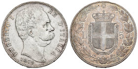 Italy. Umberto I. 5 liras. 1879. Rome. R. (Km-20). Ag. 24,96 g. Minor contact marks. Choice VF. Est...50,00.