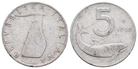 Italy. 5 liras. 1956. (Km-92). (Mont-10). Al. 0,99 g. Rare. VF. Est...60,00.