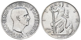 Italy. Vittorio Emanuele III. 10 liras. 1936 (Anno XIV). Rome. R. (Km-80). (Pagani-700). (Mont-101). Ag. 10,01 g. XF. Est...30,00.