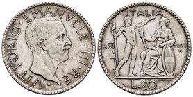 Italy. Vittorio Emanuele II. 20 liras. 1927 (Anno VI). Rome. R. (Km-69). (Pagani-672). (Mont-65). Ag. 14,91 g. Choice VF. Est...50,00.