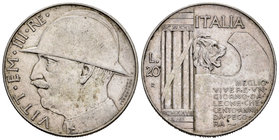 Italy. Vittorio Emanuele II. 20 liras. 1928. Rome. R. (Km-70). (Dav-146). (Pagani-680). Ag. 20,02 g. Scarce. Choice VF. Est...100,00.