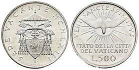Italy. Papal States. 500 liras. 1958. Sede Vacante. (Km-57). Ag. 10,98 g. Original luster. UNC. Est...35,00.