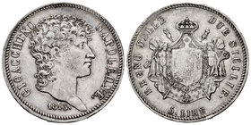 Italy. Napoli and Sicily. Gioacchino Napoleone. 5 liras. 1813. (Km-111). (Dav-167). Ag. 24,96 g. Minor nicks. Rare. Choice VF. Est...400,00.