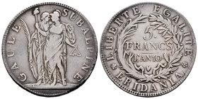 Italy. Subalpine Republic. 5 francos. L´An 10 (1801). (Km-C4). Ag. 24,62 g. VF/Choice VF. Est...90,00.