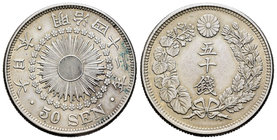 Japan. Mutsuhito. 50 sen. 1909 (año 42). (Km-Y31). Ag. 10,11 g. AU. Est...30,00.