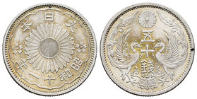 Japan. Hirohito. 50 sen. 1911 (Año 44). (Km-Y50). Ag. 4,96 g. It retains some luster. UNC. Est...25,00.