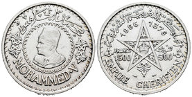 Morocoo. Mohamad V. 500 francos. 1376 H (1956). (Km-Y54). Ag. 22,38 g. XF. Est...30,00.