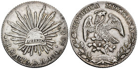 Mexico. 8 reales. 1876. México. BH. (Km-377.10). Ag. 27,00 g. Tone. Almost XF. Est...90,00.