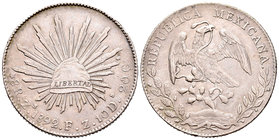 Mexico. 8 reales. 1892. Zacatecas. FZ. (Km-377.13). Ag. 27,06 g. Tone. Almost XF. Est...60,00.