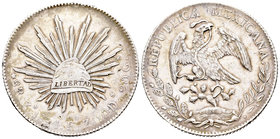 Mexico. 8 reales. 1894. Zacatecas. JS. (Km-377.13). Ag. 26,83 g. Hairlines. Choice VF. Est...60,00.