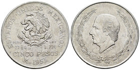 Mexico. 5 pesos. 1951. México. (Km-467). Ag. 27,78 g. XF/AU. Est...25,00.