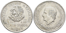 Mexico. 5 pesos. 1953. México. (Km-467). Ag. 27,59 g. XF. Est...25,00.