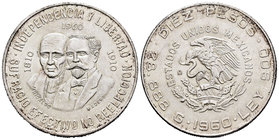 Mexico. 5 pesos. 1960. (Km-476). Ag. 28,85 g. Minor nick on edge. AU. Est...25,00.